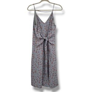 She + Sky Blue Rust Abstract Print V-Neck Midi Slip Dress Back Tie Size Medium